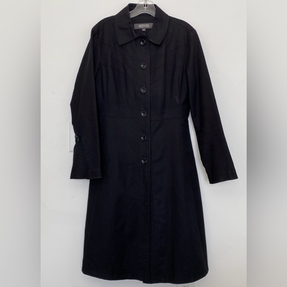 Kenneth Cole Reaction Women's Medium Cotton Blend Black Trench Coat Classic